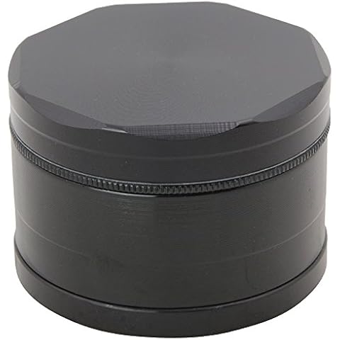 Dcou Premium Aluminum Herb Grinder 2.5 Inches Spice Grinder 4 Piece with Pollen Catcher (Bright black) Cover