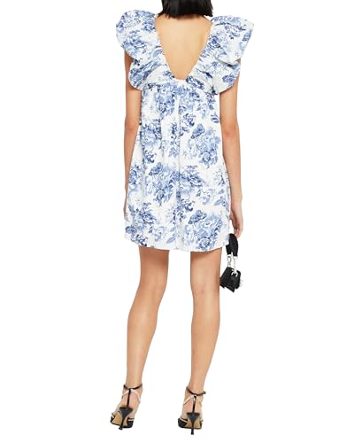 Women's Floral Bow V Neck Babydoll Mini Dress Flower Print Puffy Sleeve Boho Short Casual Loose Flowy Dresses4