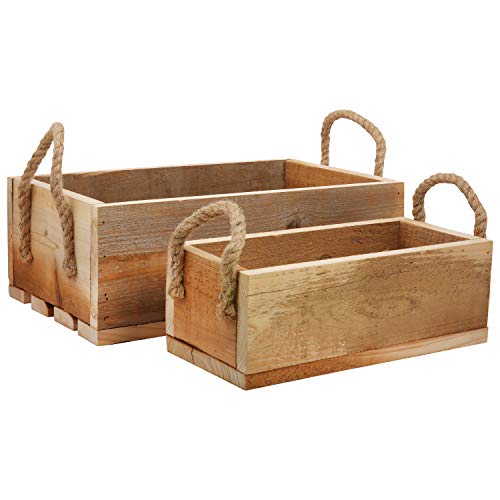 BELLE VOUS Cajon Madera Almacenaje - Set de 2 Cajas Apilables Madera con Asa de Cuerda de Yute - Cajas de Paletas Abiertas para Organizar  Cofre para Almacenamiento Habitación, Cocina o Sala