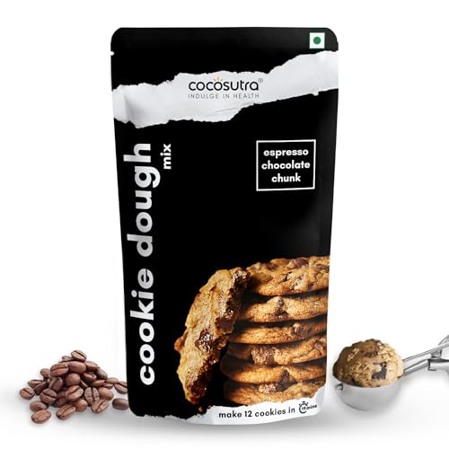 Image of COCOSUTRA Cookie Dough Espresso Chocolate Chunk | 100% Natural & Vegan | 3 Easy Steps for Perfect Cookies - Mix, Scoop & Bake - 220 g