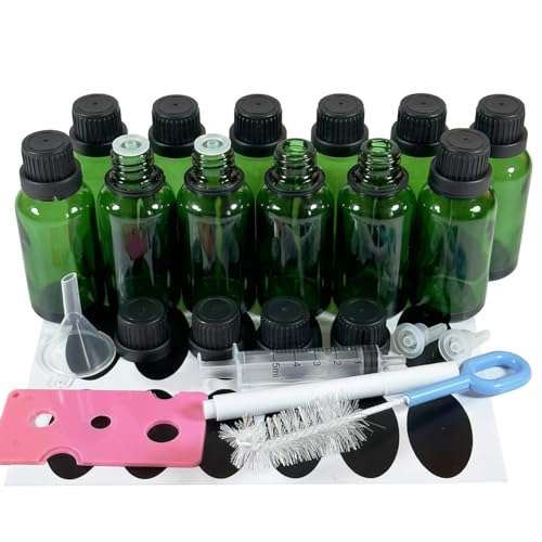 PIPIBA (12本) 30mlドロッパー付ボトル ガラス製遮光瓶 エッセンスオイル アロマ精油瓶 香水保存容器 (緑色)