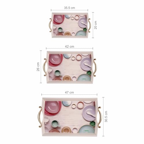 Image of Nayasa Regency Plastic Rectangular Serving Tray Set of 3 (Small, Medium, Big) | Kitchen Tray for Serving Tea, Coffee, Snacks | Multi Purpose Serveware | White