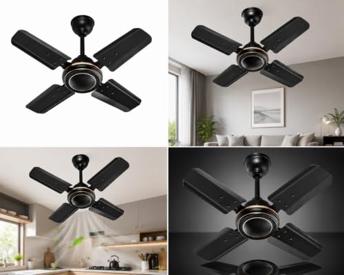 Image of haneul!!Ceiling Fan,4 Blade, High Speed, Small Size,Smoke Black Made in India