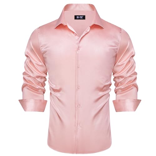 Amazon.com: Hi-Tie Mens Blush Pink Satin Dress Shirt Silk Like Long Sleeve Button Down Rugular Fit Shiny Sateen Shirt Weding Party Formal Button Up : Clothing, Shoes & Jewelry Amazon.com: Hi-Tie Mens Blush Pink Satin Dress Shirt Silk Like Long Sleeve Button Down Rugular Fit Shiny Sateen Shirt Weding Party Formal Button Up : Clothing, Shoes & Jewelry