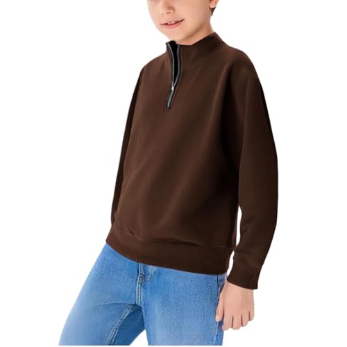 Boys Half Zipper Sweatshirts Cute Trendy Fall Pullover Tops for Youth Long Sleeve Sweater Workout School Sport Clothes Coffee