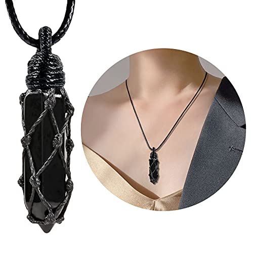TUMBEELLUWA Hexagonal Crystal Points Pendant Necklace for Unisex Wrapped Stone Wand Pendant with Adjustable Cord4