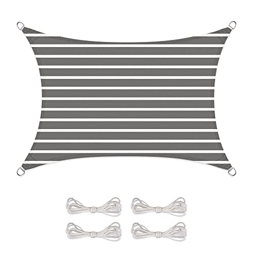 CelinaSun Sonnensegel inkl Befestigungsseile Basic Rechteck 3,5 x 5 m Streifen anthrazit weiß Sonnenschutz atmungsaktiv