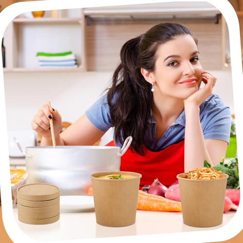 Sabary 50 Pack 20 oz Paper Soup Containers with Lid Disposable Kraft Soup Food Bowl Microwavable Food Storage Ice Cream Containers Nice for Restaurants(Brown) by Sabary - Image 7