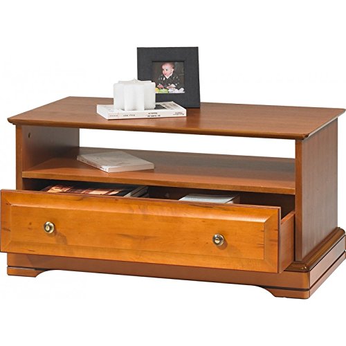 ACTUAL DIFFUSION Table Basse 1 Grand Tiroir Traversant 1 Niche Merisier Louis Philippe 46,5 x 82 x 42 cm