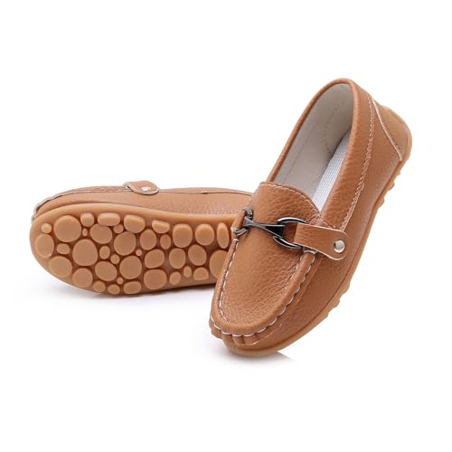 Image of SOFMUO Boys Girls Leather Loafers Slip-On Oxford Flats Boat Dress Schooling Daily Walking Shoes(Toddler /Little Kids)