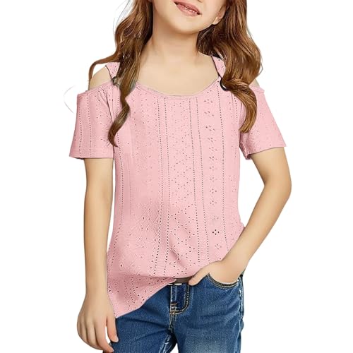 Teen Girls Cold Shoulder Cutouts Basic T Shirts Short Sleeve Hollow Out Tunic Blouses Summer Breathable Casual Cool Kid Tops