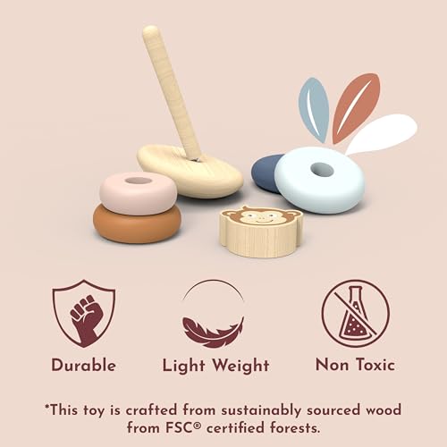 Image of SPEEDY MONKEY Roly Poly Stacker Toy for Toddlers Wobble Base FSC Wood | colorful rings, wobble base, FSC wood, ring stacker toy, sorting & stacking toys, sensory fine motor learning, toddler gift