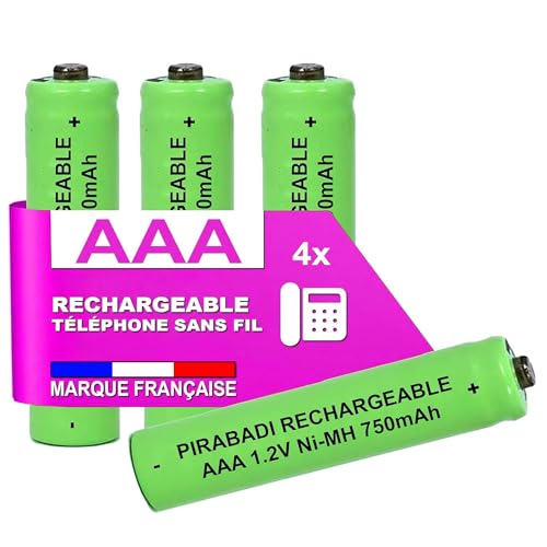 4 Piles Rechargeable 750mAh 1,2V NI-MH | AAA LR03 LR3 R03 R3 H03 H3 | Compatible Remplacement TÉLÉPHONE Fixe sans Fil Philips PANASONIC GIGASET ALCATEL...