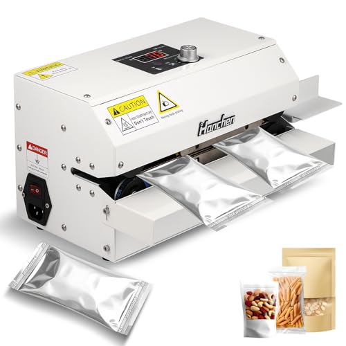 Máquina selladora continua, temperatura y velocidad ajustables de 6 m/min, sellador térmico de rodillo de 300 W para plástico, papel de aluminio, bolsas de papel kraft con rueda de impresión