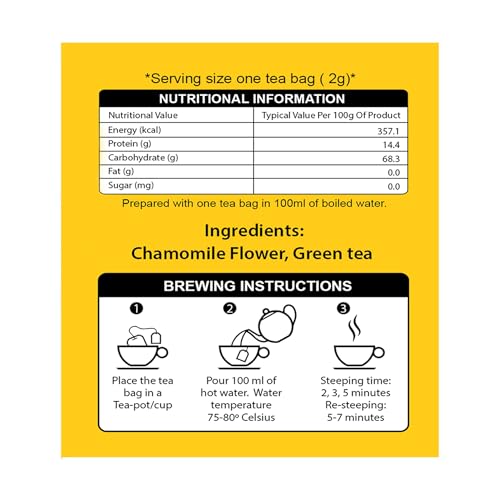 Image of Teaaza Chamomile tea bags for sleep, anxiety, weight loss | Organic Chamomile Green tea for glowing skin, acne | 25 Enveloped Tea bags