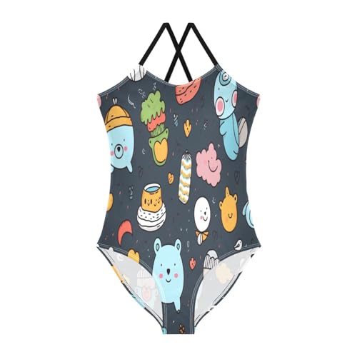 Cartoon Bear Girls One-Piece Swimsuit Beach Bathing Suit