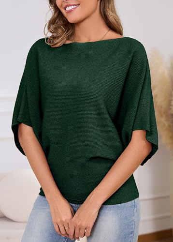 Image of MAKARTHY Womens Batwing Sleeves Knitted Dolman Pullovers Boat Neck Tops Sweatershirts