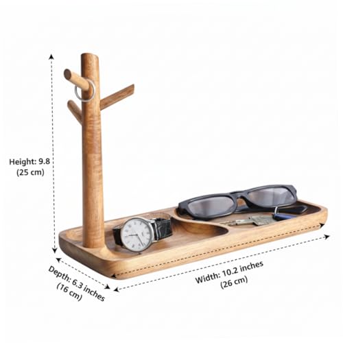 Bandeja para llaves con ganchos de madera y joyero multiusos 8