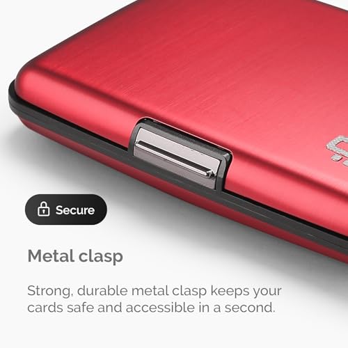 Image of OGON -DESIGNS- Aluminum card holder, RFID protection against fraud and demagnetization, compact wallet, Smart Case STOCKHOLM model (Aluminum Red, Extra-secure lock)