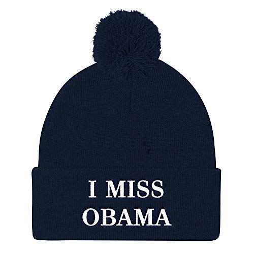 I Miss Obama Hat (Embroidered Pom Pom Knit Cap) Funny President Barack Democrat Voter Navy
