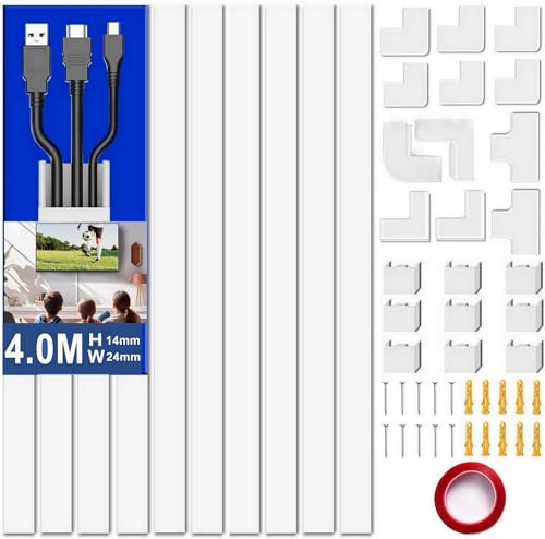 BLYPHOO Cable Concealer Cord Cover Raceway Kit on Wall: Wire Hider with Connectors & Adhesive Strips Upgraded Paintable Cable Cover for TV Cable Raceway for Home Office White (Medium)