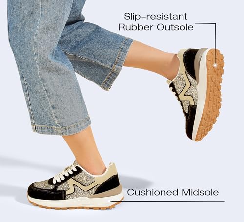 Image of LUCKY STEP Women's Retro Fashion Casual Sneakers | Platform Classic Trendy Trainning Anti-Slip Tennis Travel Walking Shoes