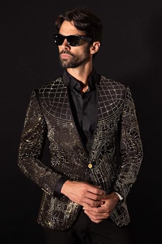 Barabas Men's Geometric Studded Henley Lapel Blazer 3BLR142