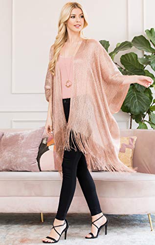 Image of RIAH FASHION Bohemian Sequin Glitter Shawl Wrap Poncho - Kimono Cardigan, Sparkly Metallic Mesh Scarf, Open Knit Crochet