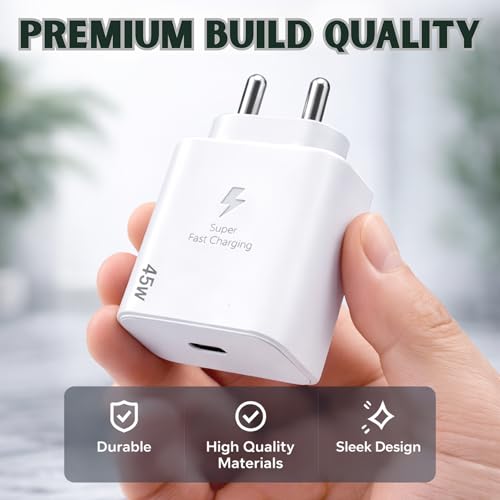 Image of Umake 45W Fast Charger Adapter with Type C Cable, Super Fast Charging USB C Wall Charger Compatible with Samsung Galaxy S24 Ultra, S23, S22, A55, A35, Note 20, iPhone 15 Series | 3 Months Warranty