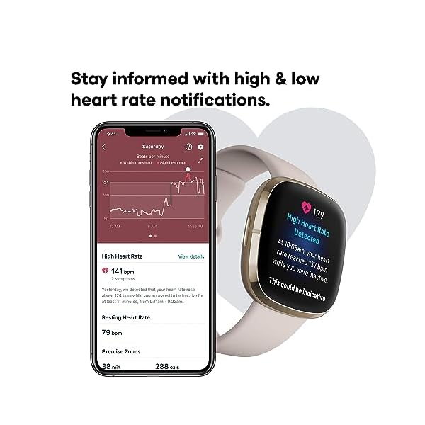 Fitbit Sense Advanced Smartwatch with Tools for Heart Health, Stress Management & Skin Temperature Trends, White/Gold, One Size (S & L Bands Included) - Image 6