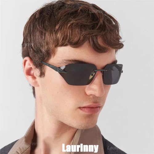 Retro Punk Sunglasses for Big Heads Men Women, Rimless Wrap Around Fashion Shades for Men Shield Sunglasses3