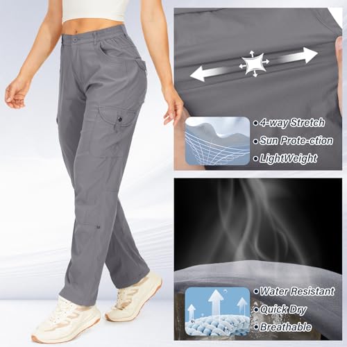 Walking Trousers for Womens Hiking Trousers Cargo Pants Summer Lightweight Quick Dry Stretch Outdoor Casual UPF 50 Running Cycling Trekking - Image 3