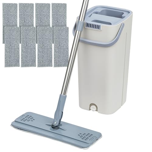 Trintion 360° Drehbarer Wischmopp mit Eimer Set Edelstahl Wischsystem mit 8 Mikrofaser-Pads 2-in-1 Reinigungssystem Auswringfunktion Ideal für alle Bodenarten Grau Trintion 360° Drehbarer Wischmopp mit Eimer Set Edelstahl Wischsystem mit 8 Mikrofaser-Pads 2-in-1 Reinigungssystem Auswringfunktion Ideal für alle Bodenarten Grau