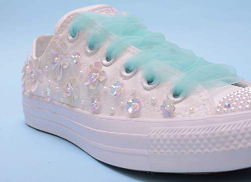 Amazon Com Shiny White Wedding Sneakers For Bride Lace Bridal