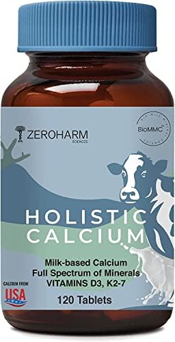 ZEROHARM Holistic Calcium Tablets for Women and Men - Milk Based Calcium Supplement with Vitamin D3, K2-7, Magnesium & Phosphorous - Best Joint Support & Bone Strength Supplement (120 Tablets)