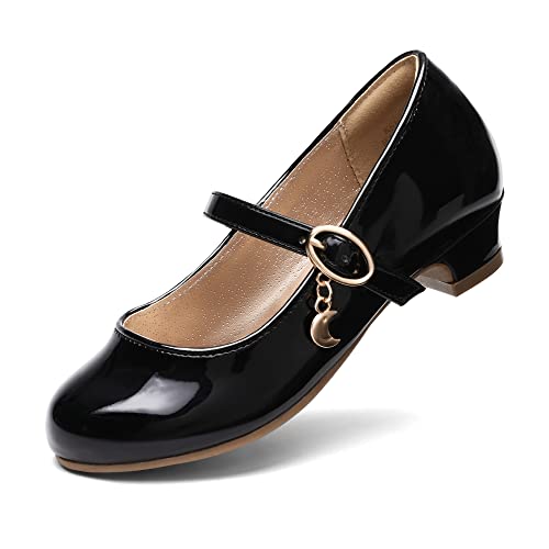 DREAM PAIRS Girls Mary Jane Low Heel Princess Flower Wedding Party Pump Dress Shoes 13 Little Kid Black/Pat
