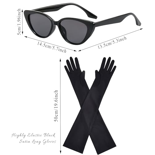 Horolam 6PCS Holly Golightly Accessories, 60s Retro Accessories for Women Pearl Necklace Earrings Holder Gloves Sunglasses - Image 3