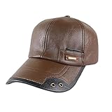Genérico Solyge Warmguard Cap, Men's Genuine Leather Shell Fleece Lining Adjustable Baseball Warmguard Cap (Light Brown)