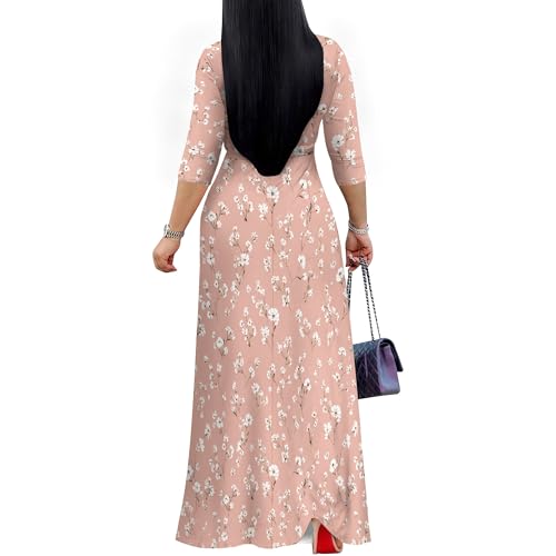 Image of SUZONANA Plus Size Dresses for Curvy Women Floral Print Maxi Dress Bodycon Wrap 3 /4 Sleeve Long Dressy with Belt