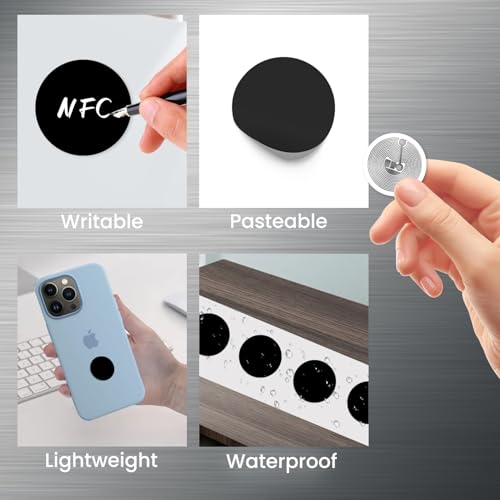 Image of 50 pcs NFC Stickers NTAG215 NFC Tags Black NFC Tag Labels Round 25mm (1 inch) 504 Bytes Memory NFC Chip Compatible with Tagmo Android and All NFC-Enabled Devices