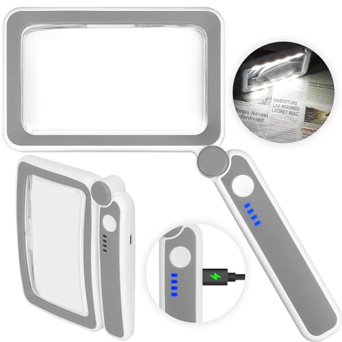 Loupe Rechargeable avec grossissement 4X pour la Lecture - Loupe avec éclairage pour Les Personnes âgées ayant Une Mauvaise Vue - Loupe LED légère pour la...