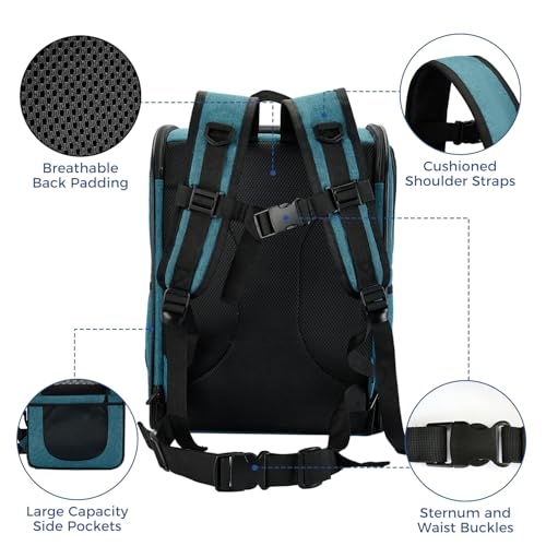 Image of Apollo Walker Dog & Cat Carrier Backpack for 4-18lb Pets - Ventilated Safe Design with Padded Back Support, Breathable Mesh Pet Backpack for Hiking, Travel, Outdoor (Teal)