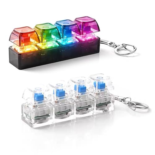 キーボード キーホルダー 4キー カチカチキーボード 光る 七色の光 キーキャップ フィジェットトイ LEDライト付き 