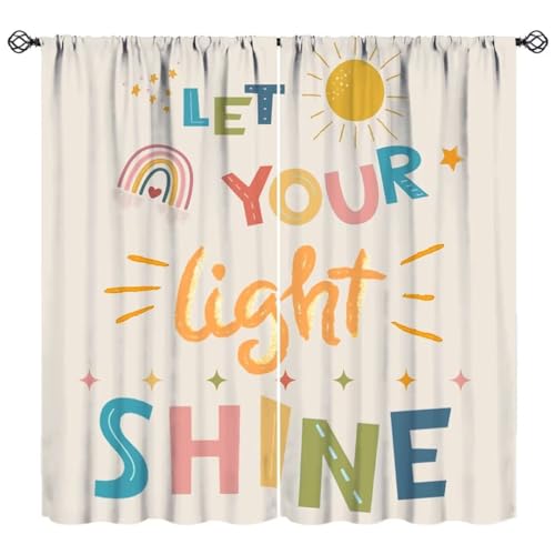 JanJCurt Kids Cartoon Curtains, Let You Light Shine Colorful Inspirational