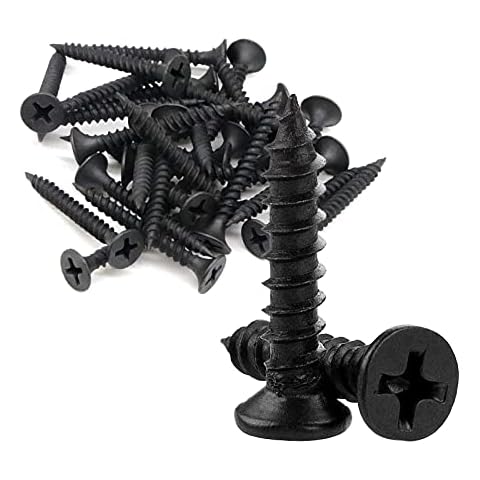 EVADOW 100pcs Coarse Thread Drywall Wood Screws with Philips Modified Truss Head, Black Carbon Steel Self Tapping Screws - M4 x 20mm Cover