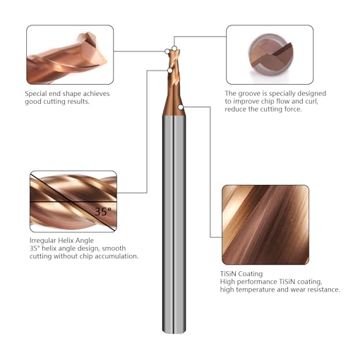 Image of 2 Flute 5 /64 inch Carbide Square End Mill 5PCS Micrograin Milling Bits Sets TISIN Coating CNC Router Bit for Steel