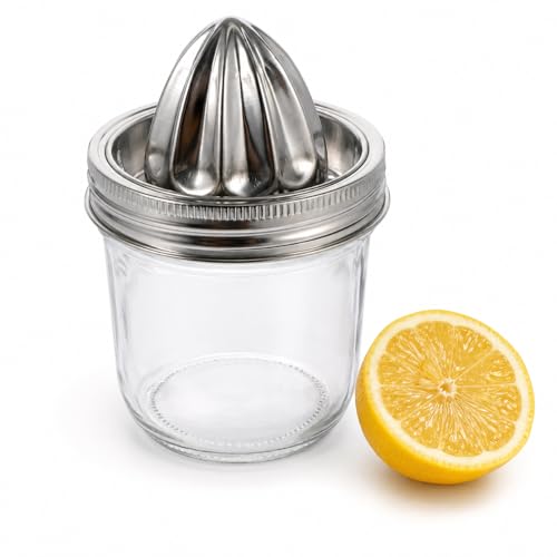 Zitronenpresse Edelstahl Handpresse Für Küche Orangenpresse mit Auffangbehälter Manuelle Saftpresse Für Zitronen Orangen Limetten 280ml Einmachglas Leicht Zu Reinigen Und Lagern