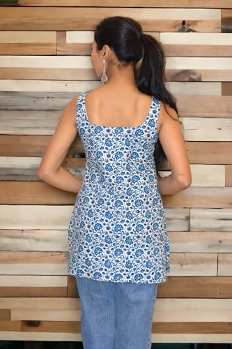 Image of JAIPUR HAND BLOCK Sleeveless Broad Neck Kurti Top S22SF