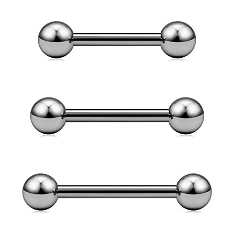 Cizme 3pcs Titanium Tongue Bars Set 14G 12/14/16mm Straight Barbell Tongue Ring Piercing Jewellery Cover