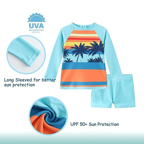 Toddlers and Baby Boys Rash Guard Swimsuits Set for Boys Long Sleeve Swim Shirt with Swim Trunks Two Piece Swim Set3